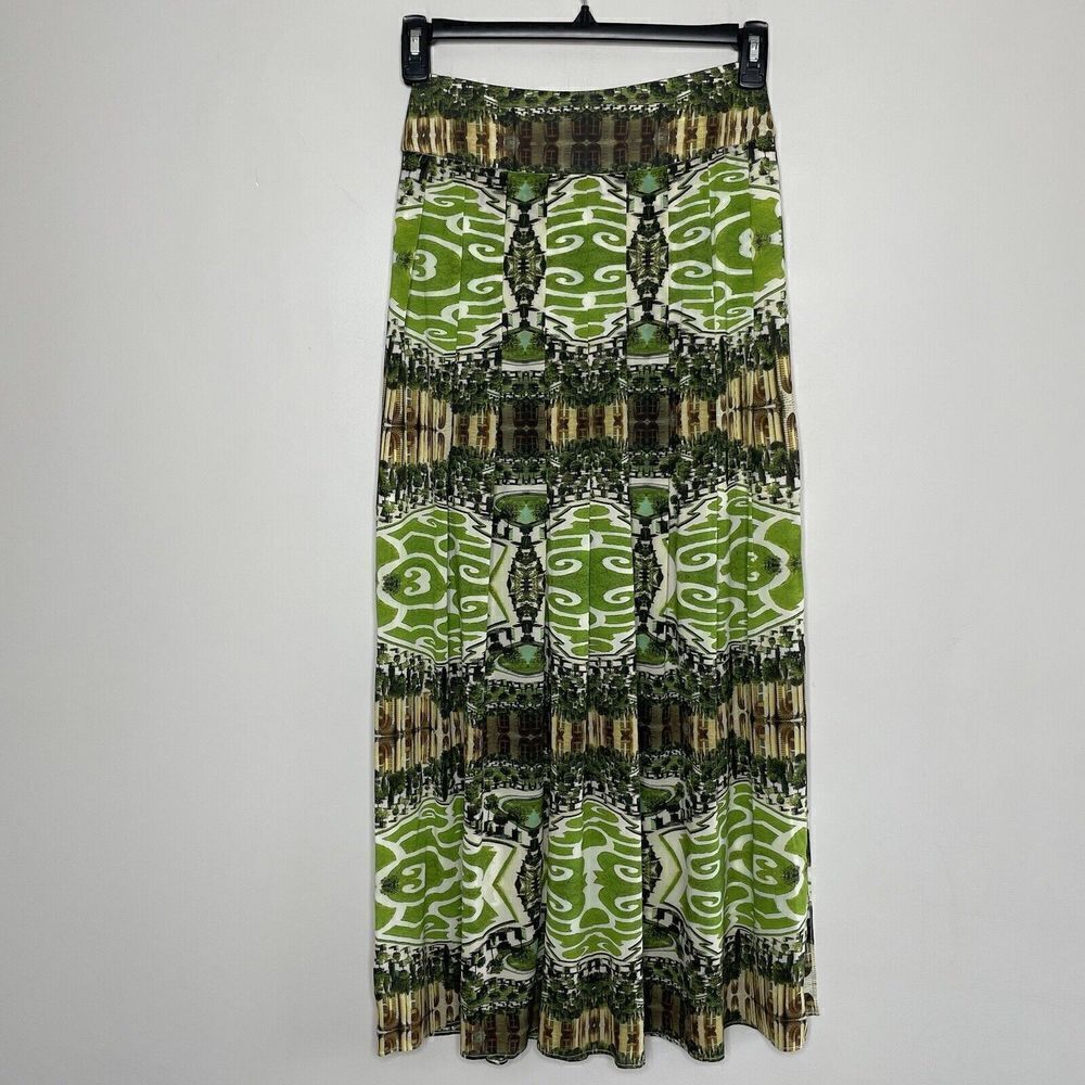 ALICE + OLIVIA Skirt Womens 26 Green Mirrored Gardens Midi Pleated Rear Zip